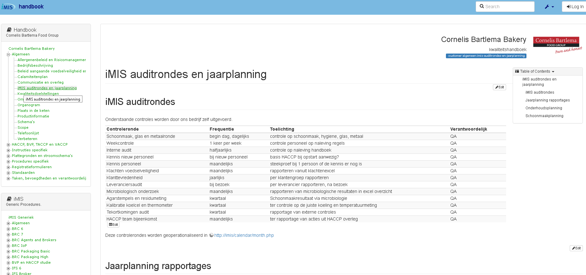 iMIS Auditrondes en jaarplanning