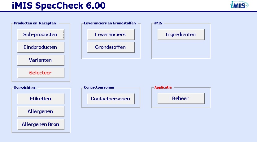 SpecCheck iMIS Food overview