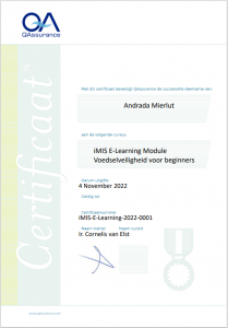 MIS E-learning Food Safety Personeel certificaat